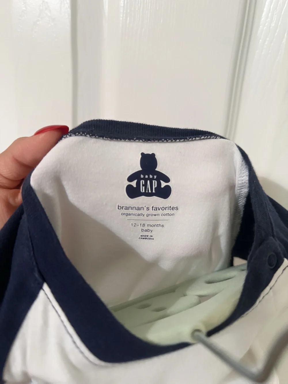 GAP White and Navy Baby One-Piece Bodysuit